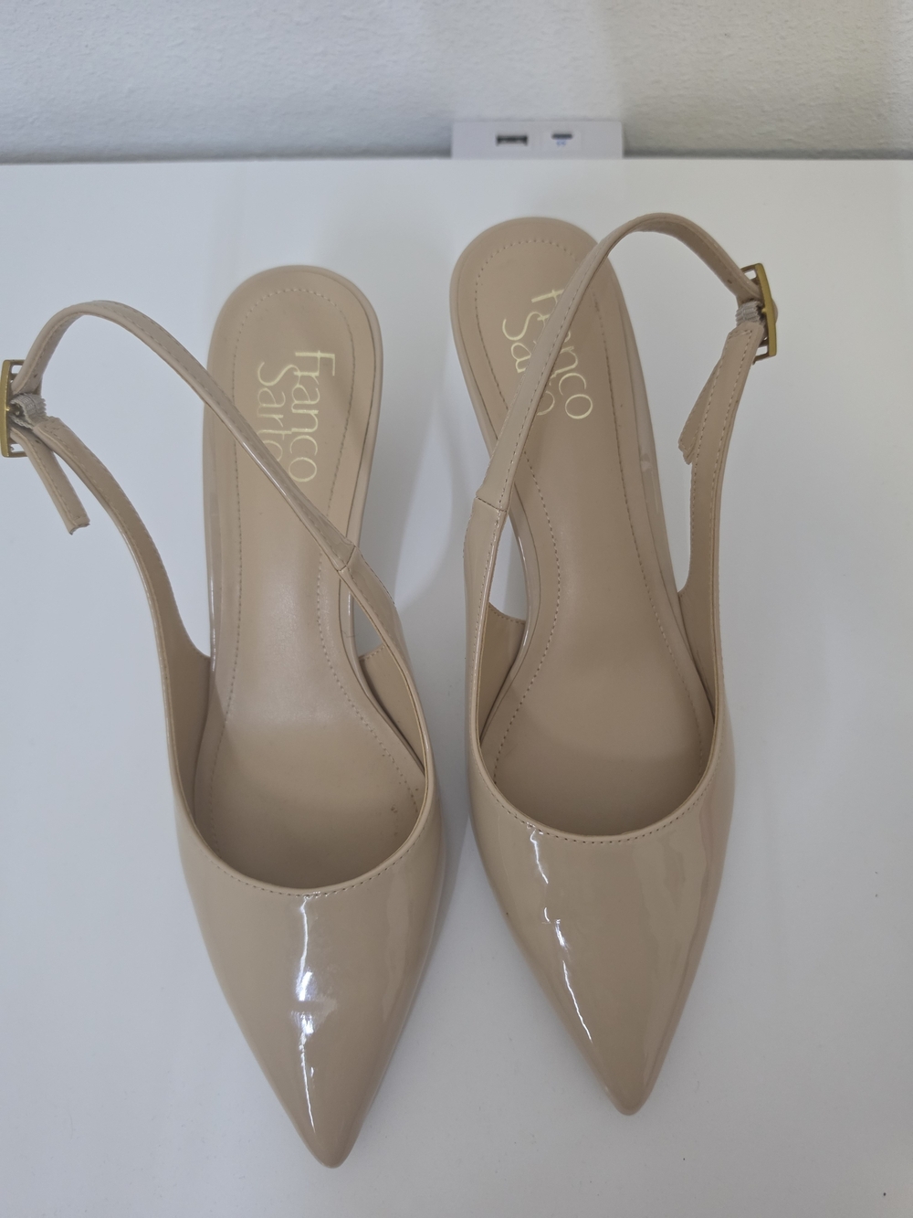 Franco Sarto Nude Patent Slingback Pointed-Toe Pumps